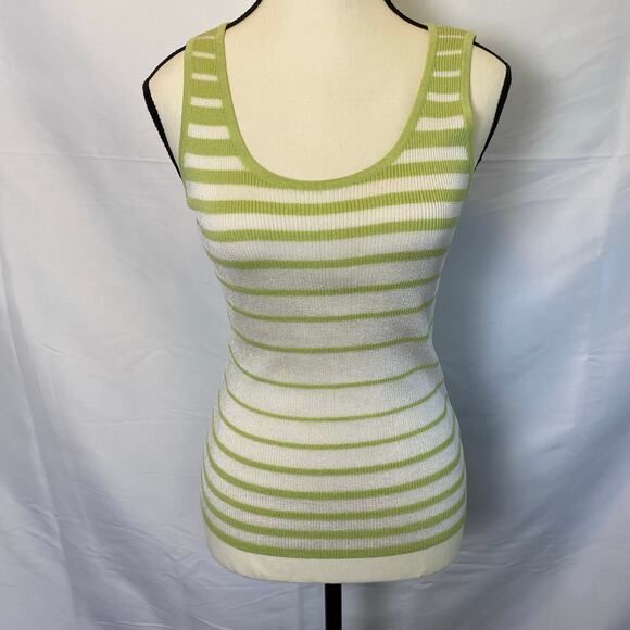 St. John Women’s Key‎ Lime Striped Knit Cardigan Sweater and Tank 2 Piece Set - Picture 9 of 14
